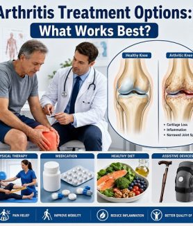 Doctor discussing arthritis treatment options with a patient experiencing knee joint pain.