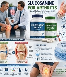 Glucosamine for Arthritis supplement supporting cartilage health, joint mobility, and arthritis relief in knee and hand joints.