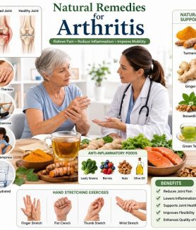 Natural Remedies for Arthritis showing herbal support, home remedies, and natural pain relief methods for improving joint health and reducing arthritis symptoms.