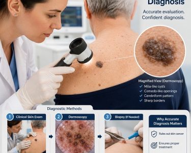 Dermatologist performing a seborrheic keratosis diagnosis using dermoscopy to examine a benign skin growth
