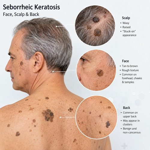 Seborrheic Keratosis on the Face, Back, Chest, and Scalp