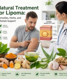 Natural treatment for lipoma with herbal remedies, healthy lifestyle support, and medical consultation for a benign fatty lump.