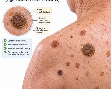 seborrheic keratosis age-related skin growths on an older adult's back