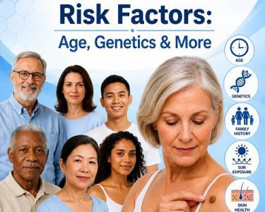 Older adult examining seborrheic keratosis skin growth showing common seborrheic keratosis risk factors including age and genetics.