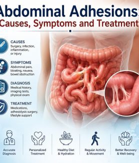 Abdominal adhesions causes, symptoms, and treatment illustration