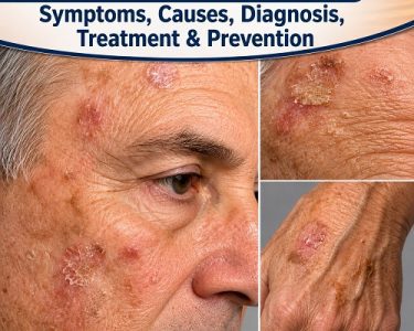 Actinic Keratosis symptoms and precancerous skin lesions on sun-damaged skin