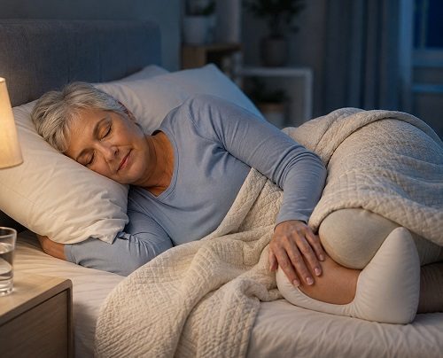 Person with arthritis sleeping comfortably at night while managing joint pain