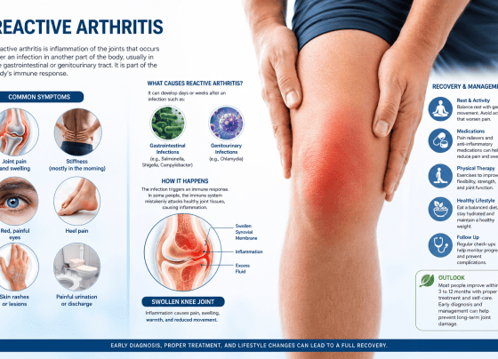 Reactive Arthritis symptoms and recovery with swollen knee joint illustration