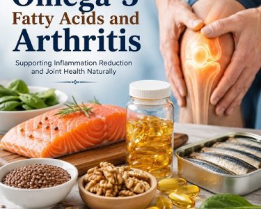 Omega-3 for Arthritis with salmon, fish oil capsules, and healthy joints