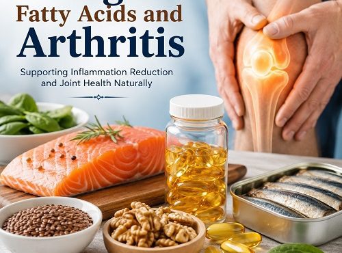 Omega-3 for Arthritis with salmon, fish oil capsules, and healthy joints