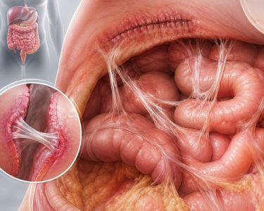 What causes abdominal adhesions and abdominal scar tissue illustration
