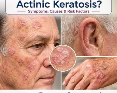 What is actinic keratosis showing rough, scaly skin lesions caused by sun damage