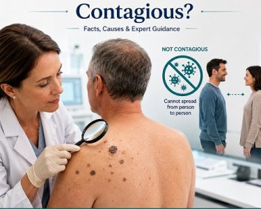 Is seborrheic keratosis contagious? A dermatologist examining benign skin growths.