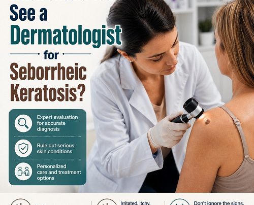 Dermatologist examining a seborrheic keratosis skin growth
