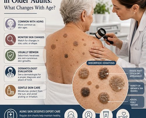 Seborrheic keratosis in elderly adult showing common age-related skin growths