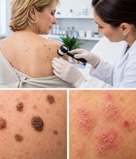 Seborrheic keratosis vs actinic keratosis showing differences in skin appearance