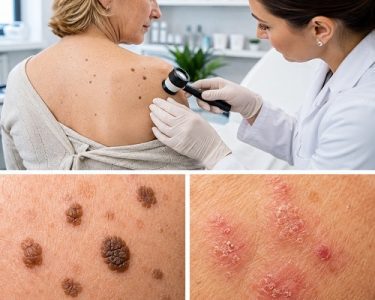 Seborrheic keratosis vs actinic keratosis showing differences in skin appearance