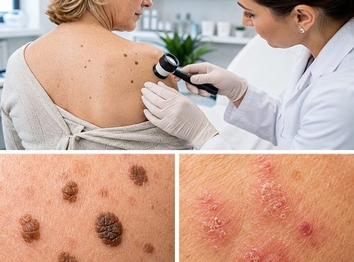 Seborrheic keratosis vs actinic keratosis showing differences in skin appearance