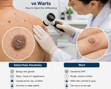 Seborrheic keratosis vs wart showing differences in skin growth appearance