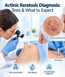 Actinic keratosis diagnosis during a dermatologist skin examination