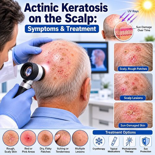 Actinic Keratosis on the Scalp: Symptoms & Treatment