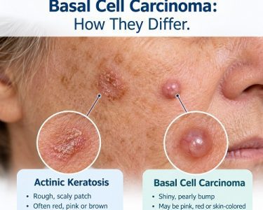 Actinic keratosis vs basal cell carcinoma showing differences in skin lesions