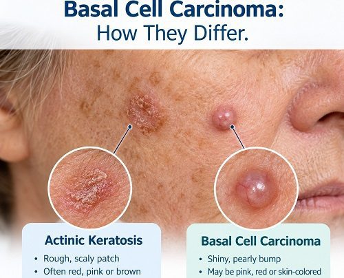 Actinic keratosis vs basal cell carcinoma showing differences in skin lesions