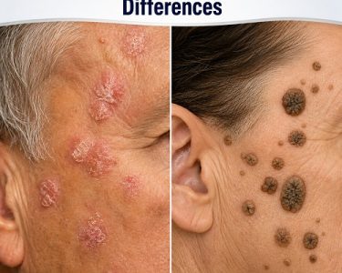 Actinic keratosis vs seborrheic keratosis showing differences between rough skin lesions