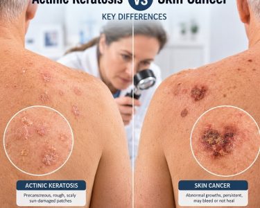 Actinic keratosis vs skin cancer showing key differences in skin lesions
