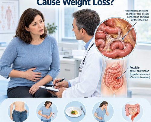 Can abdominal adhesions cause weight loss showing abdominal scar tissue and digestive symptoms