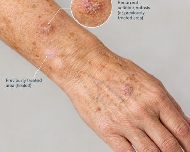 Actinic keratosis recurring on sun-damaged skin after treatment