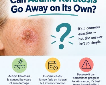 Actinic keratosis appearing as a rough, scaly patch on sun-damaged skin