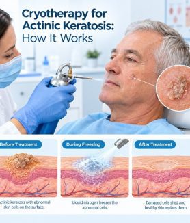 Cryotherapy for actinic keratosis using liquid nitrogen treatment on a sun-damaged skin lesion