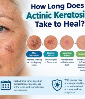 Actinic keratosis healing after treatment with improving red and scaly skin