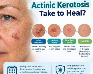 Actinic keratosis healing after treatment with improving red and scaly skin