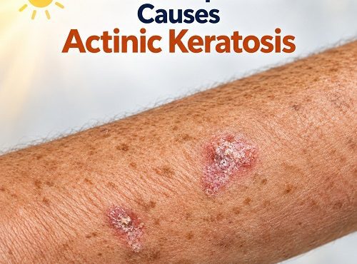 Actinic keratosis caused by chronic sun exposure and UV radiation on sun-damaged skin