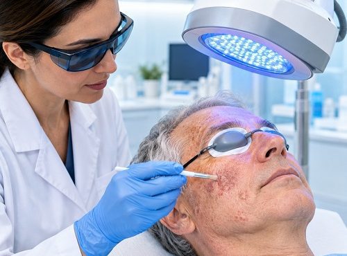 Photodynamic therapy for actinic keratosis treatment on sun-damaged skin