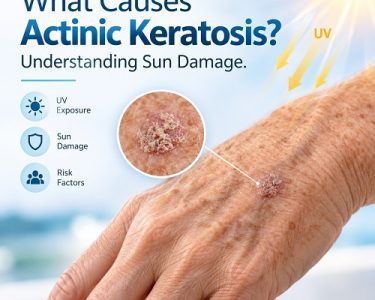 Causes of actinic keratosis showing UV-related sun damage on adult skin