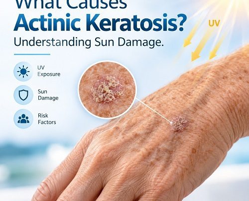 Causes of actinic keratosis showing UV-related sun damage on adult skin