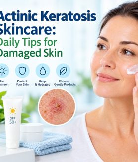 Woman applying moisturiser and sunscreen as part of skincare for actinic keratosis