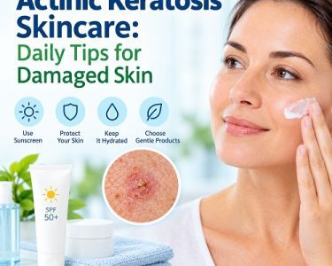 Woman applying moisturiser and sunscreen as part of skincare for actinic keratosis