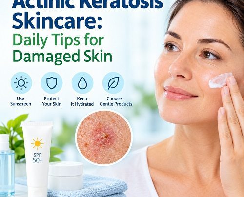 Woman applying moisturiser and sunscreen as part of skincare for actinic keratosis