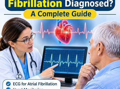 Doctor reviewing an ECG tracing to evaluate atrial fibrillation and irregular heart rhythm.