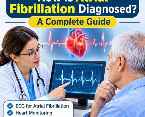 Doctor reviewing an ECG tracing to evaluate atrial fibrillation and irregular heart rhythm.