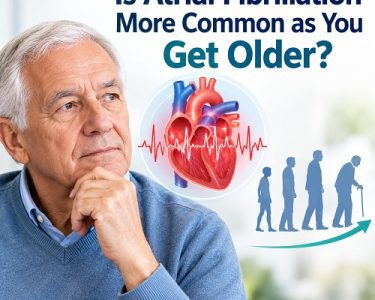 Older adult learning about age and atrial fibrillation, an irregular heart rhythm that becomes more common with age.