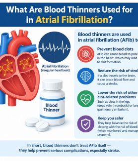 Doctor explaining how blood thinners for atrial fibrillation help prevent blood clots and reduce stroke risk.