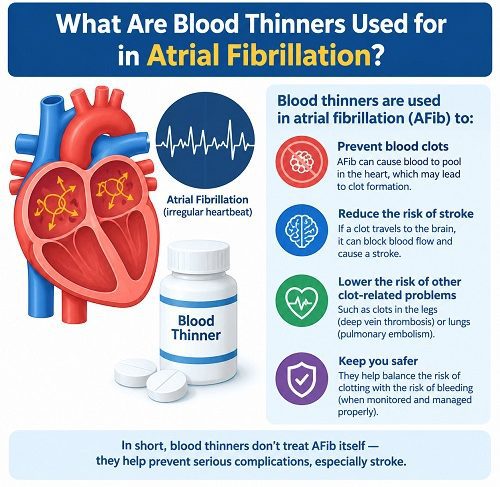 Doctor explaining how blood thinners for atrial fibrillation help prevent blood clots and reduce stroke risk.