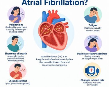 Adult experiencing early symptoms of atrial fibrillation with a medical illustration of an irregular heartbeat