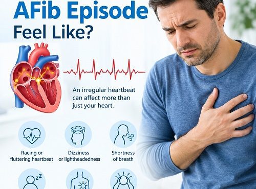 Person experiencing heart palpitations and an irregular heartbeat associated with atrial fibrillation