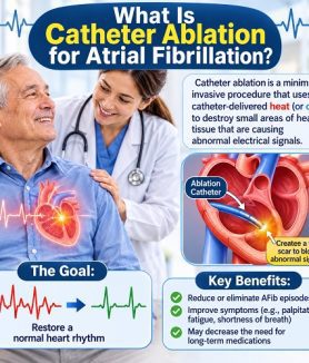 Cardiologist performing catheter ablation for atrial fibrillation using a catheter to restore a normal heart rhythm.
